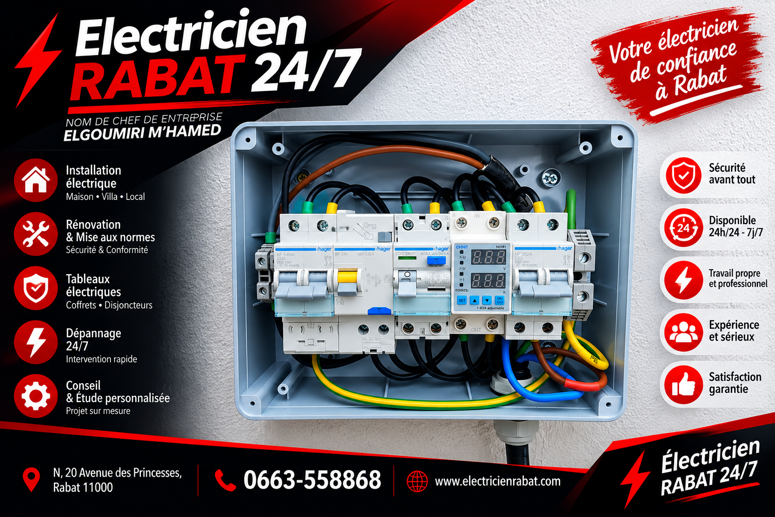 Tableau électrique aux normes et disjoncteurs pour installation borne de recharge voiture électrique à Rabat - Électricien RABAT 24/7